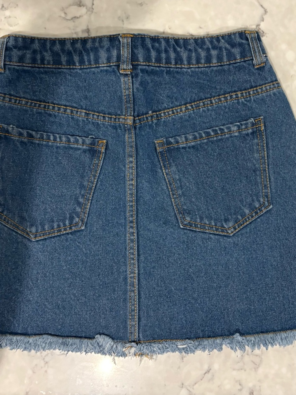 Forever 21 Dark Blue Denim Mini Skirt with Frayed Hem - Picture 5 of 6